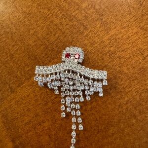 Elegant Silver and Red Crystal Brooch Halloween Ghost